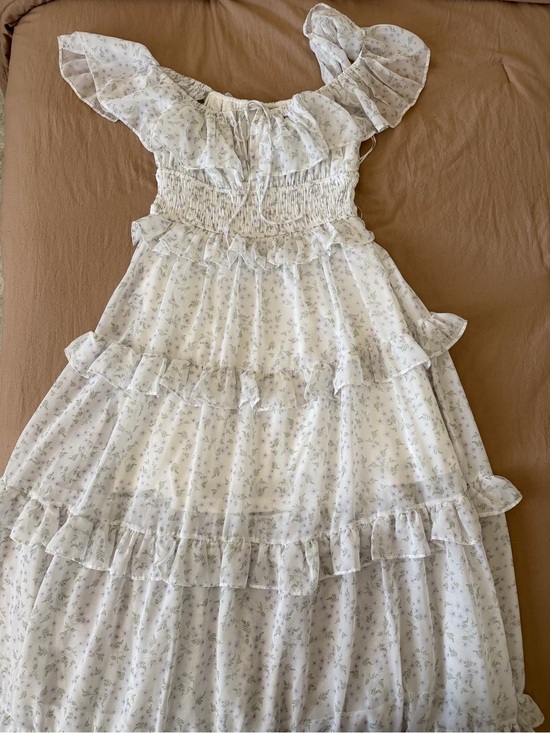 Mable Dresses & Skirts - Off-Shoulder White Tiered Floral Ruffle Maxi Dress